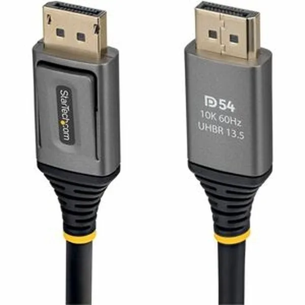 Black DisplayPort 2.1 cable with male connectors at both ends, 6 ft long