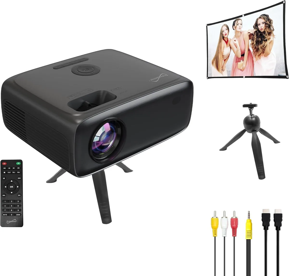 Supersonic SC-282P LED projector with 100 inch screen and tripod stand