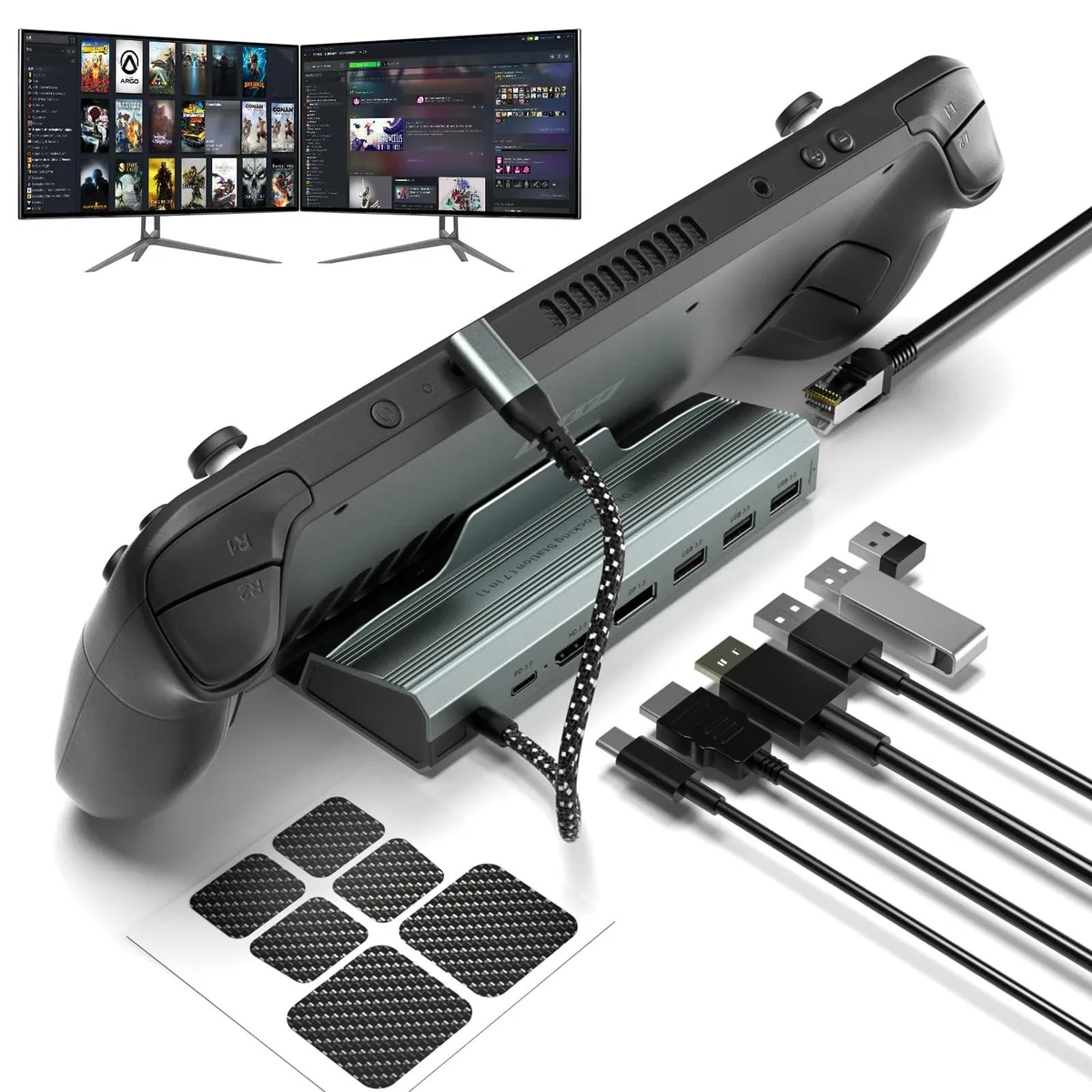 ARENTI ARENTI 7-in-1 Docking Station Steam Deck ROG Ally HDMI 2.0 DP 1.2 4K 60Hz Gigabit Ethernet 3 USB 3.0 PD 100W — product photo