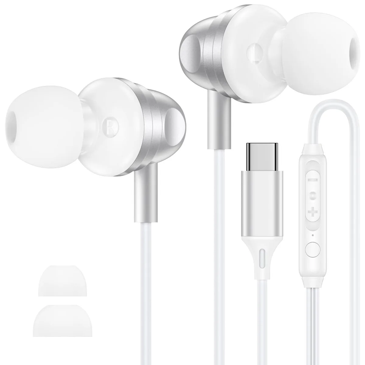  ABCPOW M62 USB-C Wired Earbuds White 14.2mm Driver — product photo