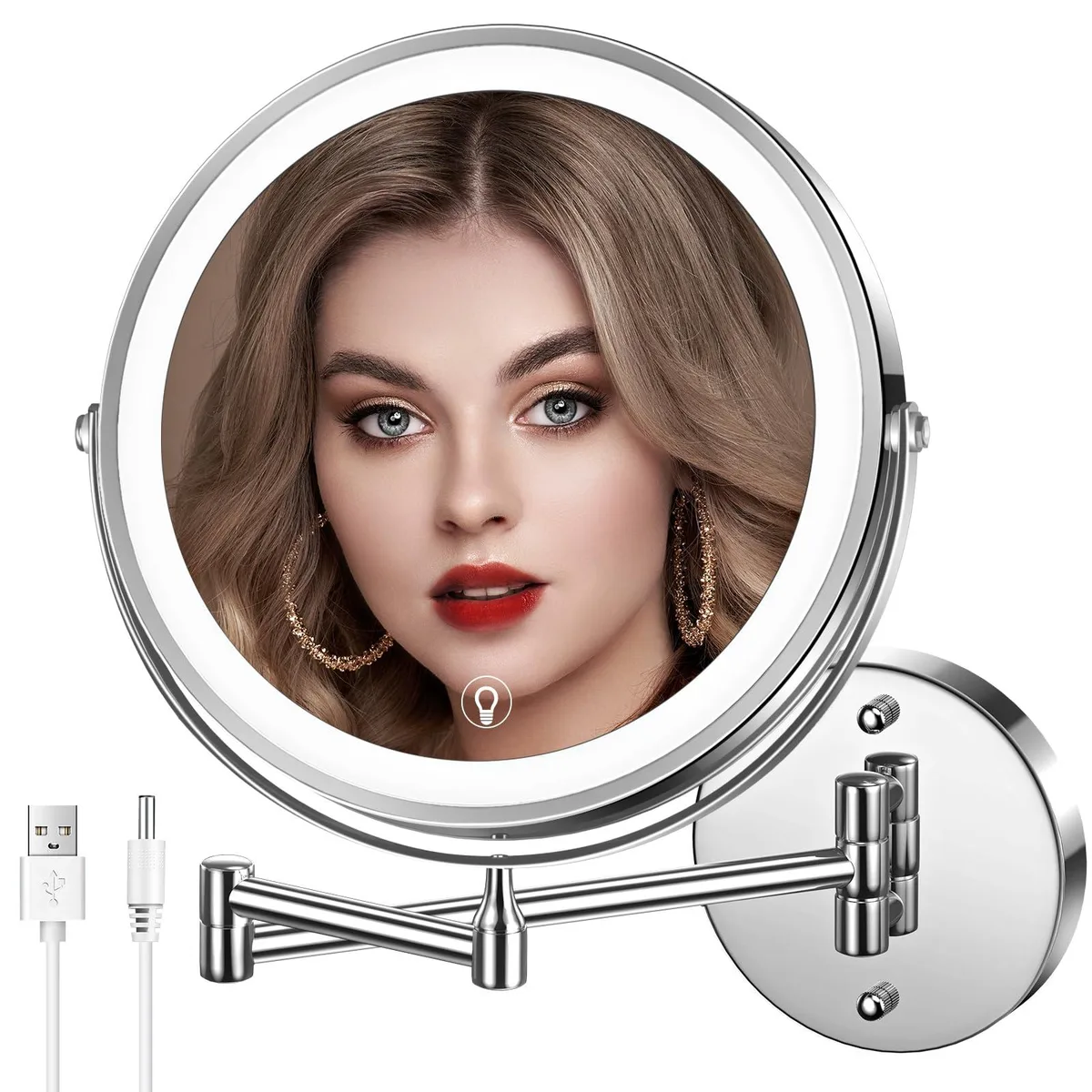  MNIENT Bath Mirror MM-N White 8" 1x/10x 46 LED 2500mAh 360° — product photo