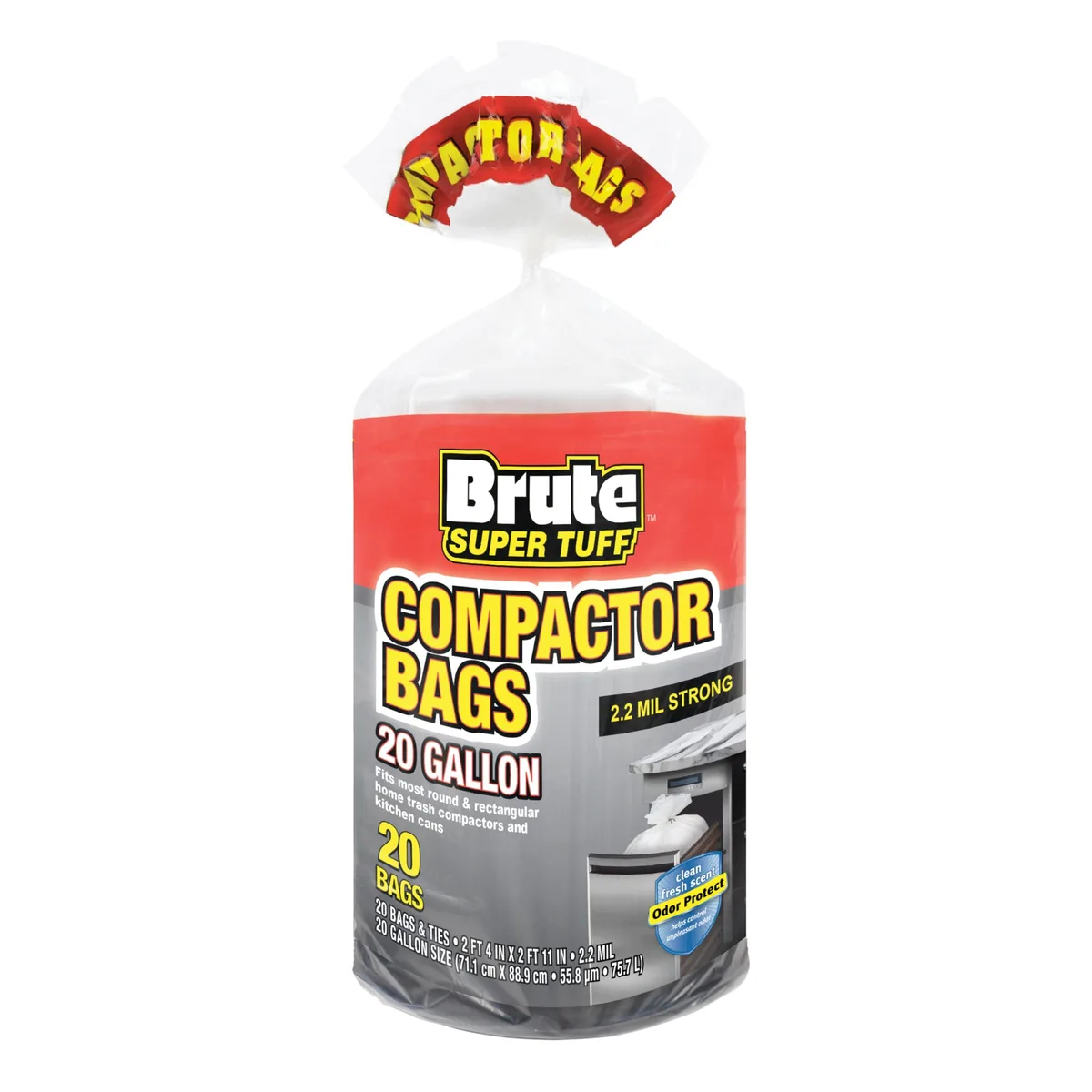 White rectangular box containing twenty 20-gallon compactor bags