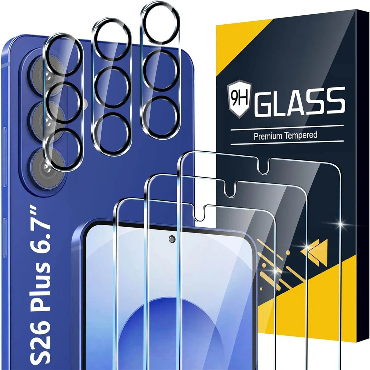 BONAEVER BONAEVER 6 Pack Tempered Glass Screen &amp; Camera Lens Protectors for Samsung Galaxy S26 Plus 6.7 Inch Black — product photo