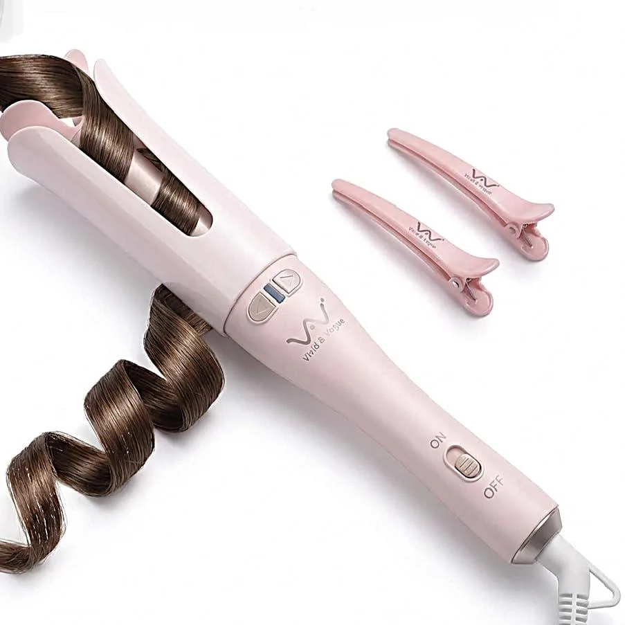 Pink gradient automatic curling iron with 1.25 inch barrel and flower-shaped cool tip