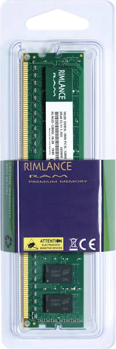 RIMLANCE RIMLANCE 16GB DDR3L-1600 CL11 1.35V UDIMM desktop RAM — product photo