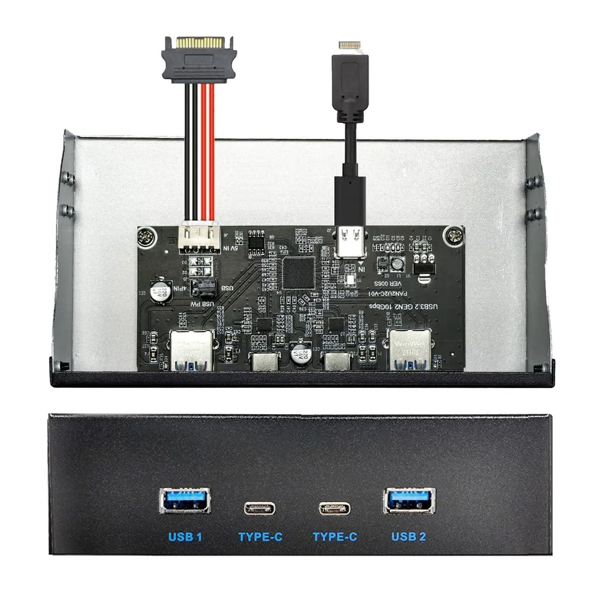 Fervit Fervit 10Gbps USB 3.1 Type-A &amp; Type-C 4-Port Front Panel Hub for 5.25" Bay — product photo