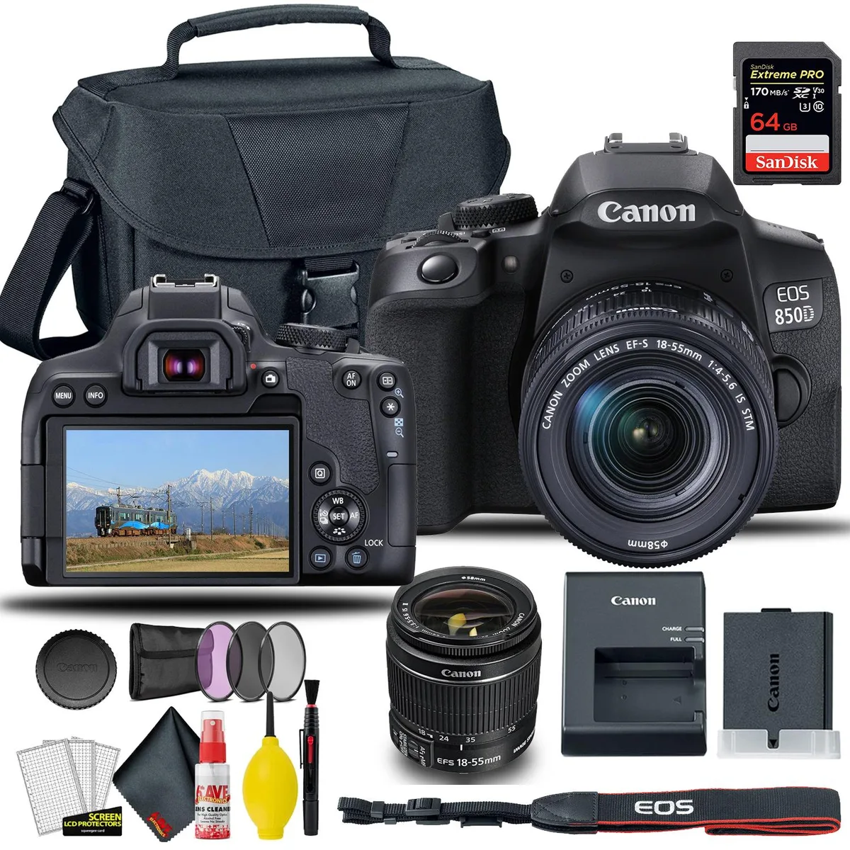 Canon Canon EOS 850D 18-55mm Kit 64GB Card 58mm Filters Bag — product photo