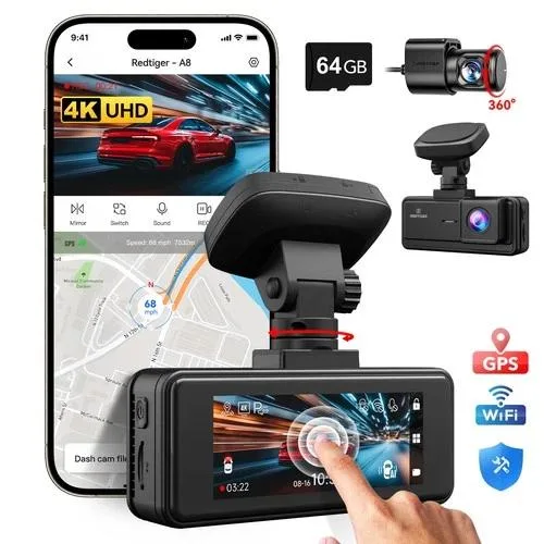 NShi NShi REDTIGER A8 64GB 4K Front 1080P Rear Touch Screen Dash Cam — product photo
