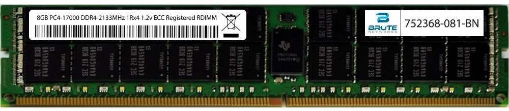 Brute Networks Brute Networks 8GB DDR4-2133 PC4-17000 CL15 1Rx4 1.20V Registered RDIMM 288-Pin — product photo