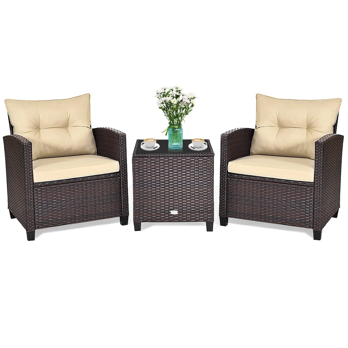 SlickBlue SlickBlue 3 Pcs Patio Rattan Furniture Set Beige — product photo
