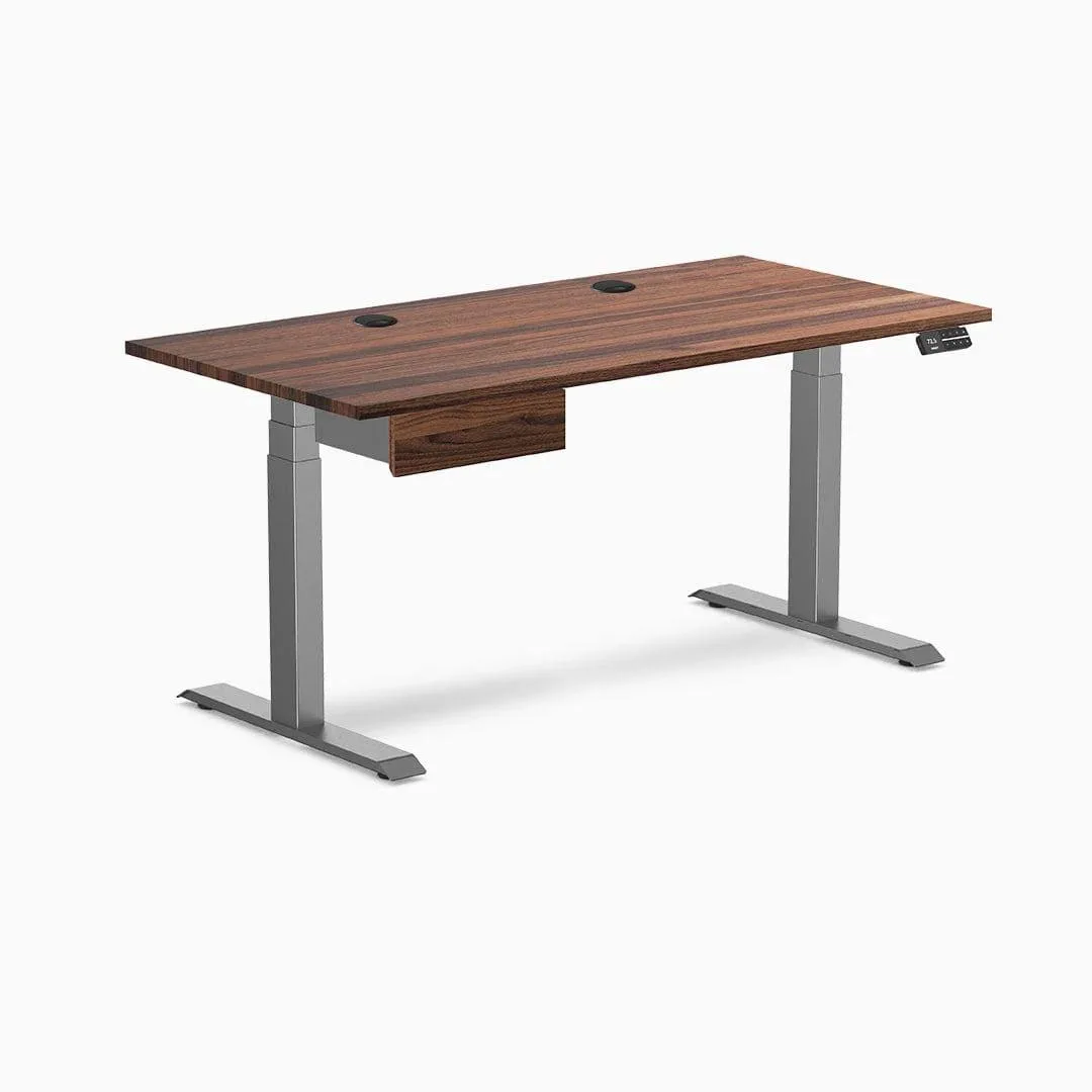 Desky Desky Dual Hardwood Standing Desk Walnut 60 x 30 inches Grommets Space Grey — product photo