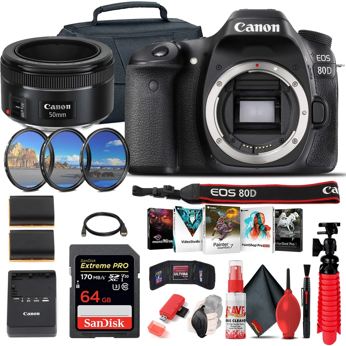 Canon Canon EOS 80D DSLR Camera with EF 50mm f/1.8 Lens 64GB Bundle — product photo