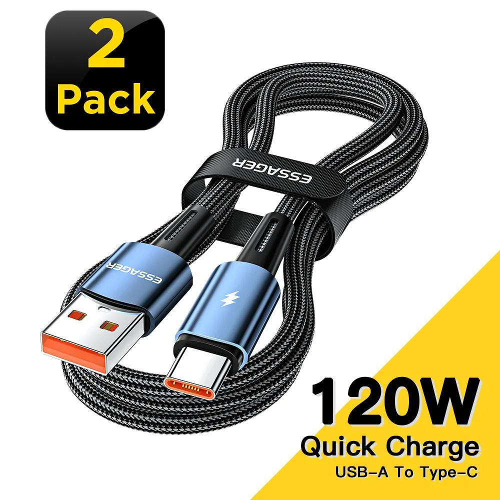 ESTONE ESTONE Essager CGA120W 120W USB-A to USB-C Cable Blue 6.6ft 2-Pack — product photo