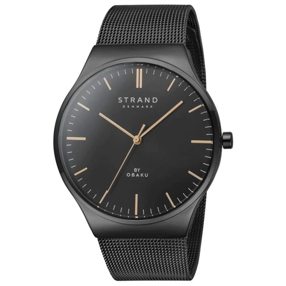 Obaku Mason Lille watch, stainless steel case and bracelet, black dial