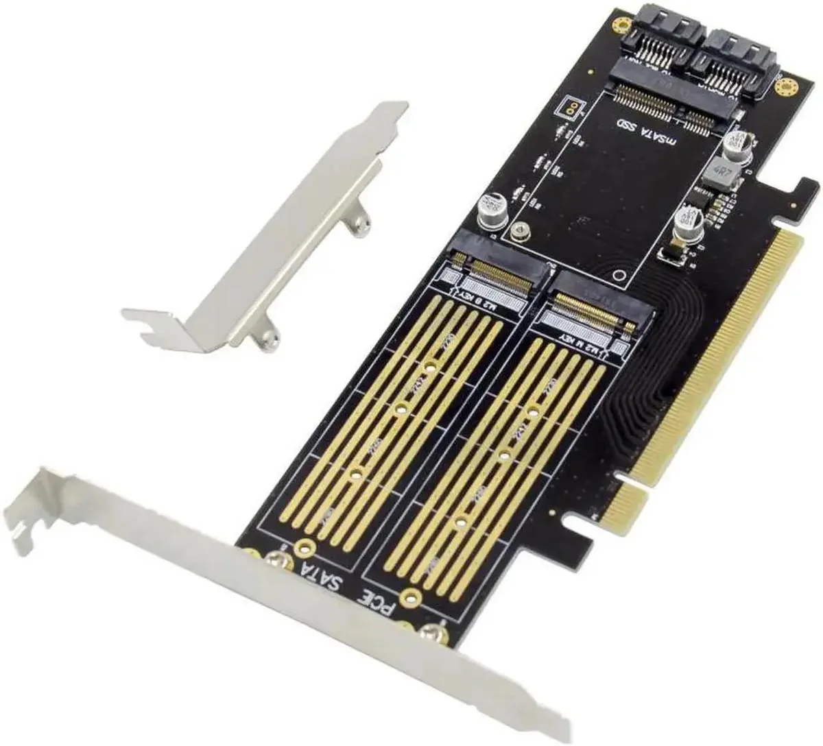 SMUGDESK SMUGDESK 3-in-1 PCI-E 3.0 X16 Adapter Card M.2 mSATA Dual SATA III — product photo