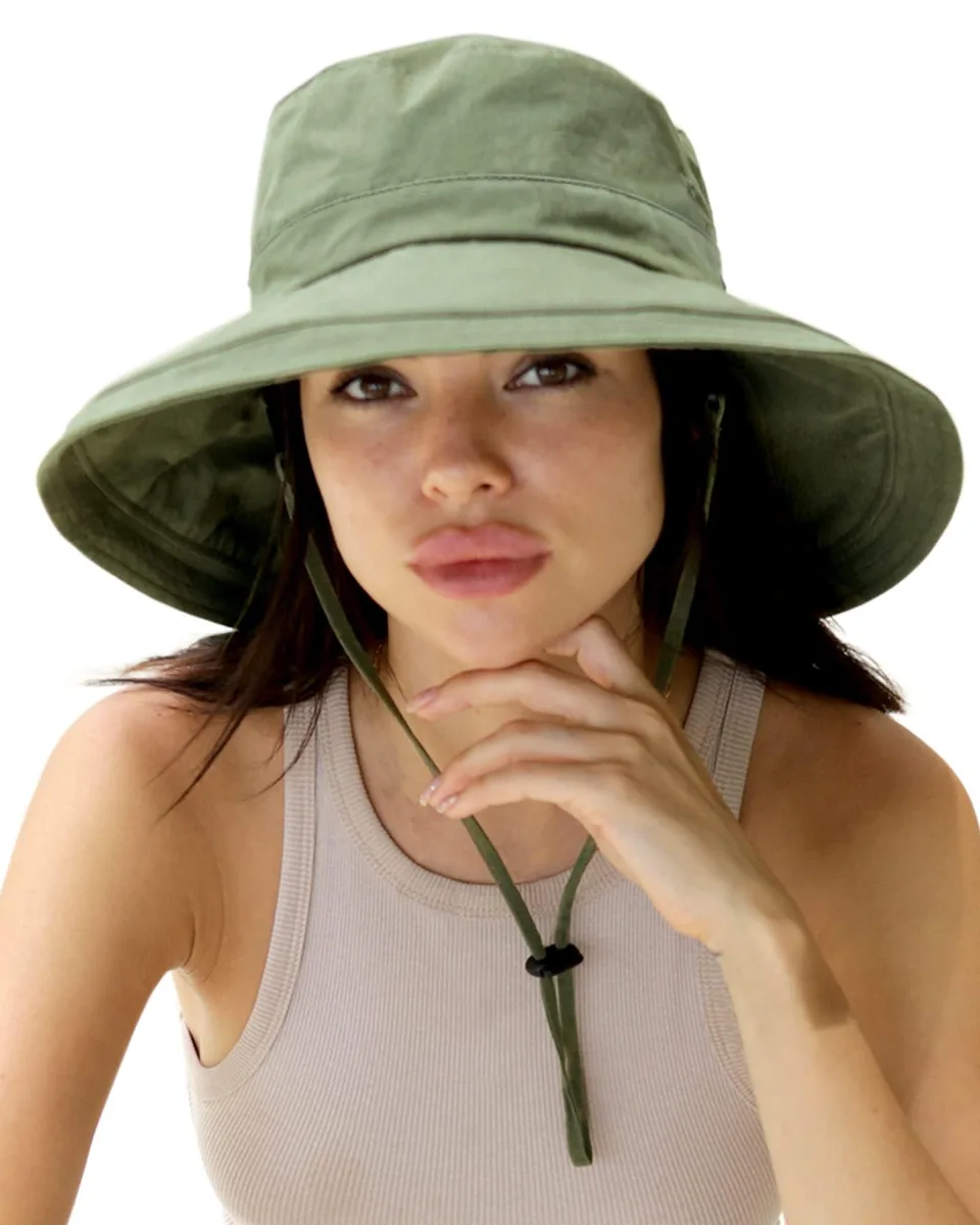  Hatiis Hatiis-SH001 Wide Brim Ponytail Cotton Hat Green Medium Large 9.5cm Brim — product photo