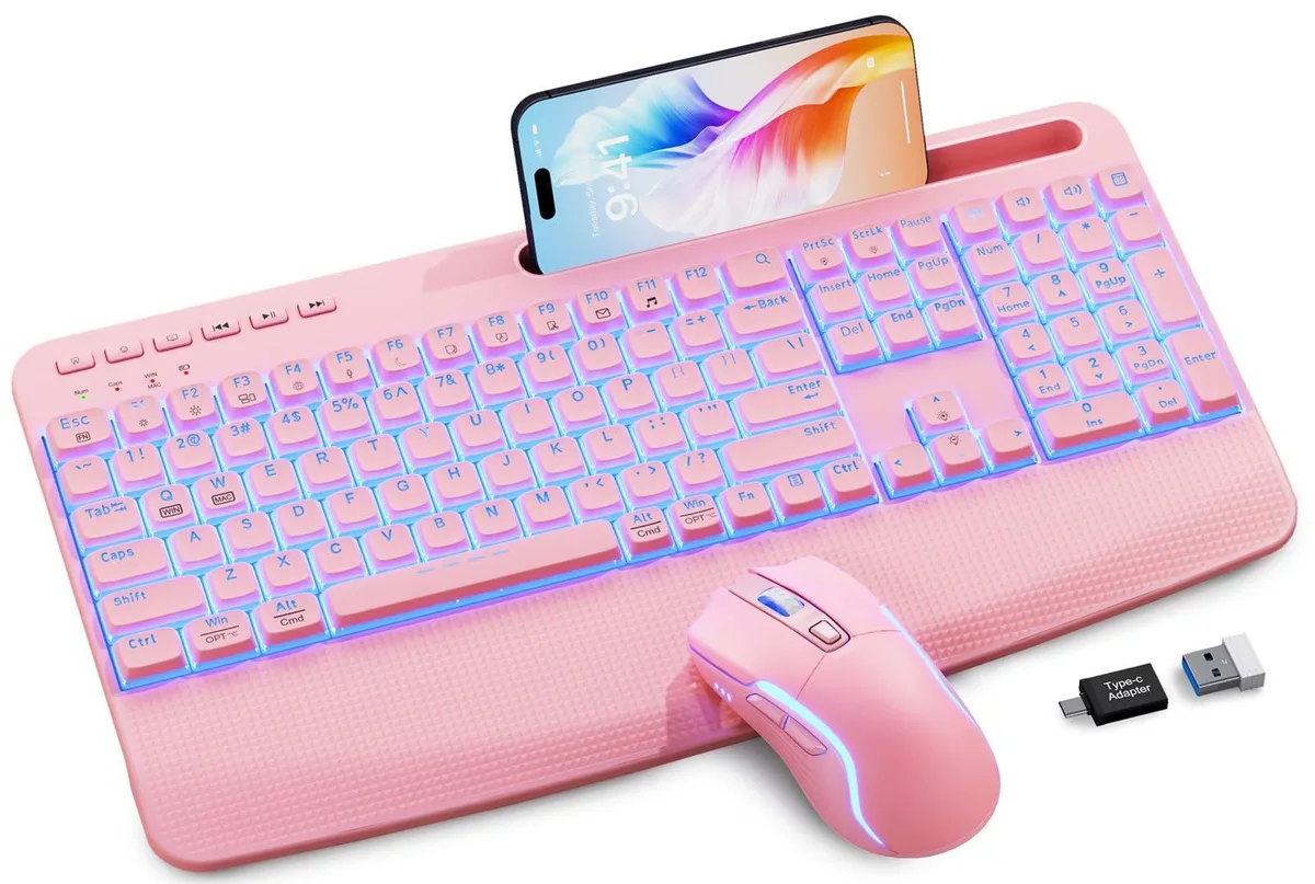  SABLUTE Pink Wireless Keyboard Mouse Combo 4000mAh 800/1200/1600 DPI — product photo
