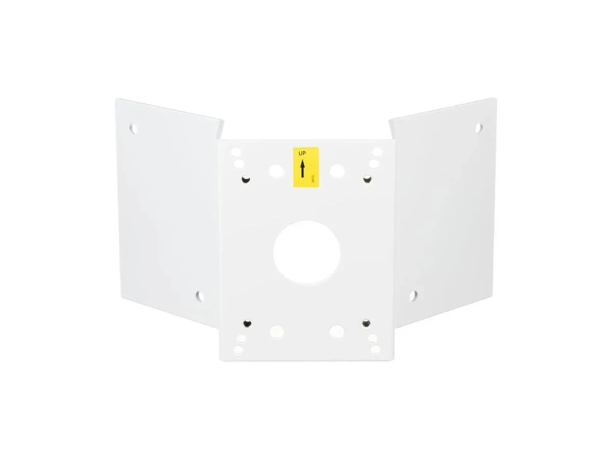 Aluminium corner bracket for wall-mounted cameras, silver finish, angular shape