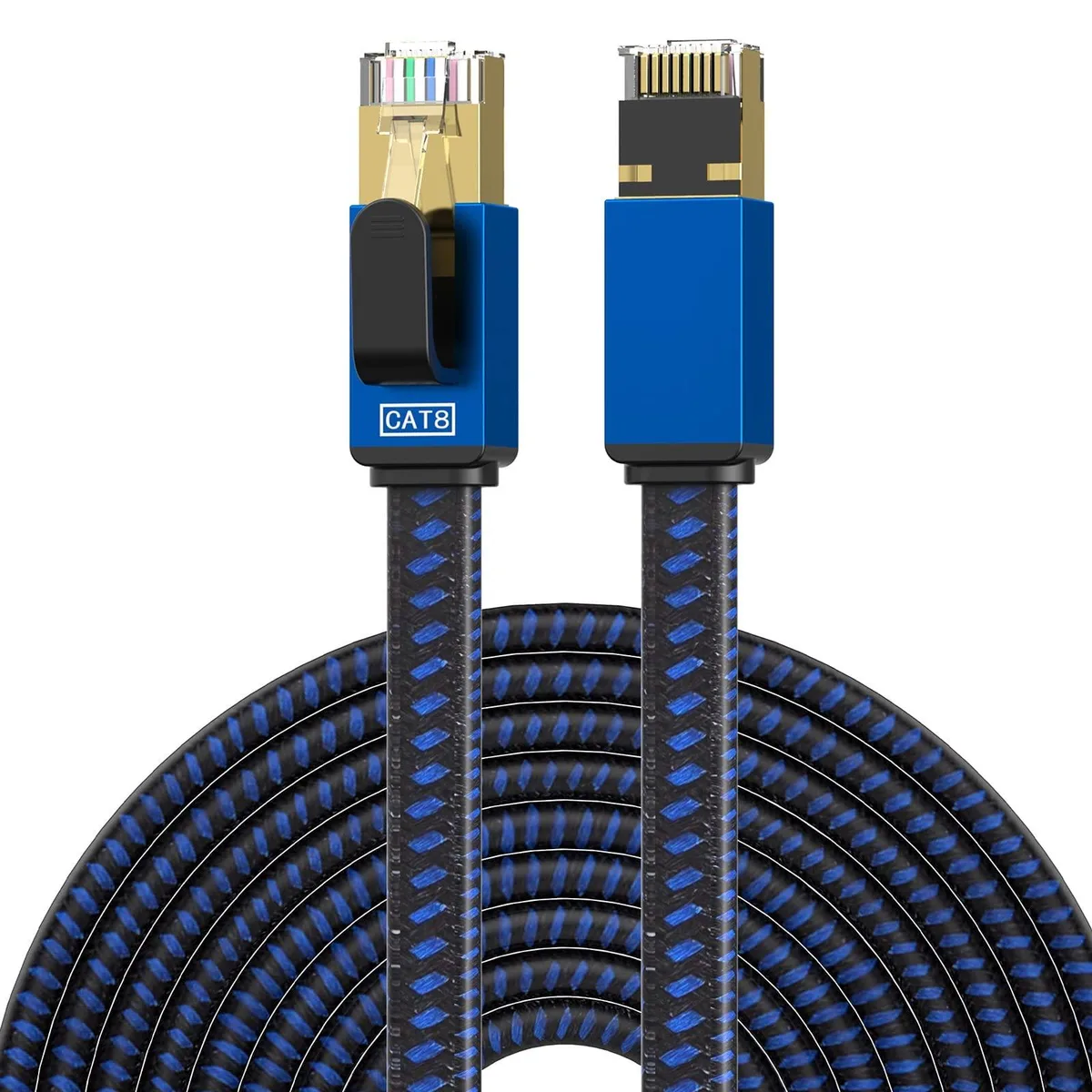 No Sew No Sew network ethernet cable Cat 8 40Gbps 2000MHz flat nylon braided blue black — product photo