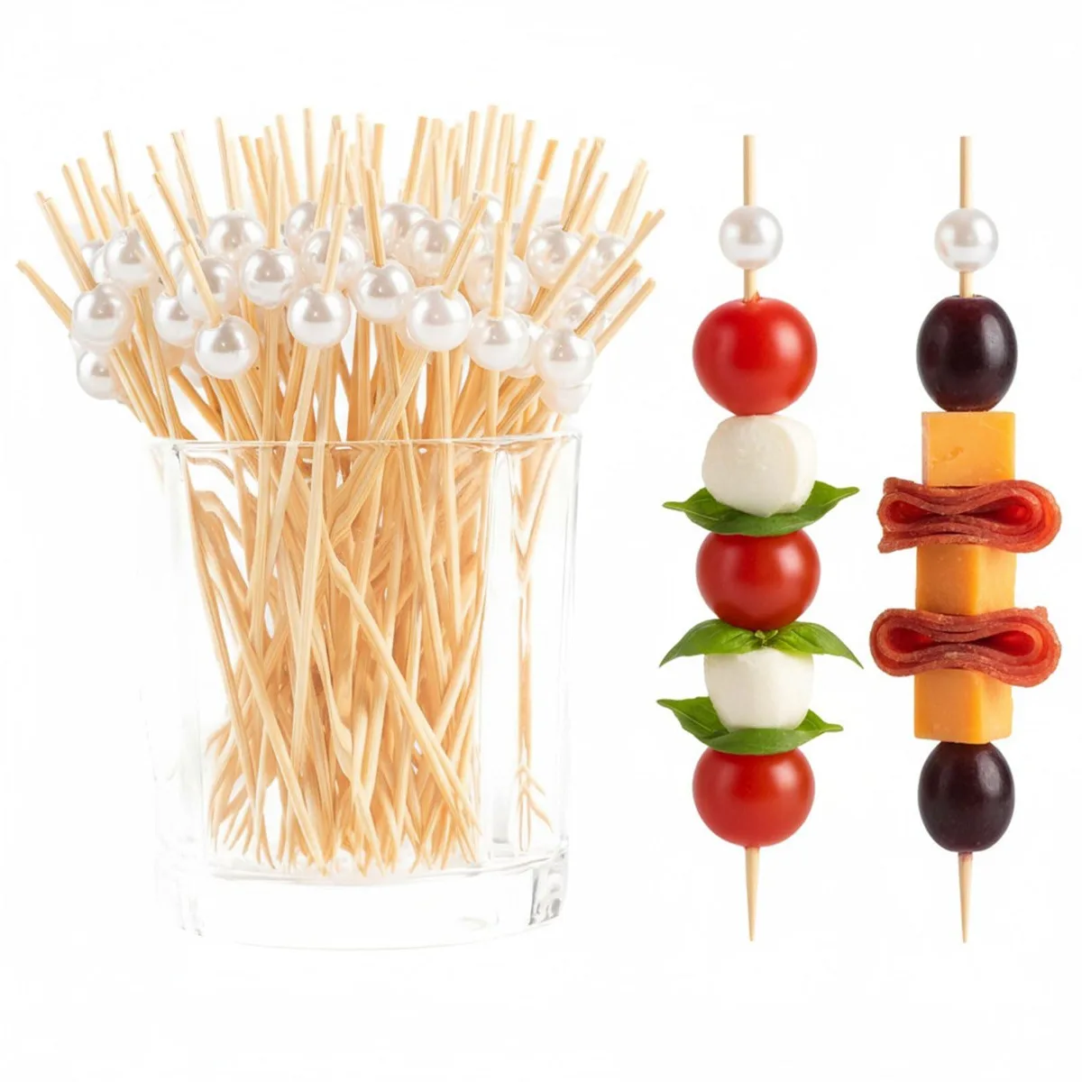 Box of 200 white pearl bamboo cocktail picks 4.7 inches long