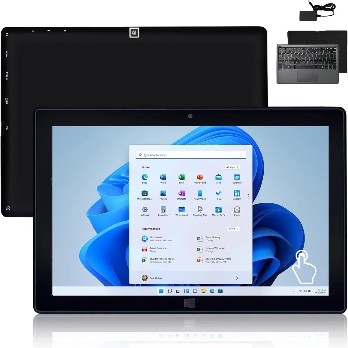 hongsamde hongsamde 2 in 1 10.1" Windows 11 Pro Tablet Intel N4000 8GB 128GB Aluminum Black — product photo