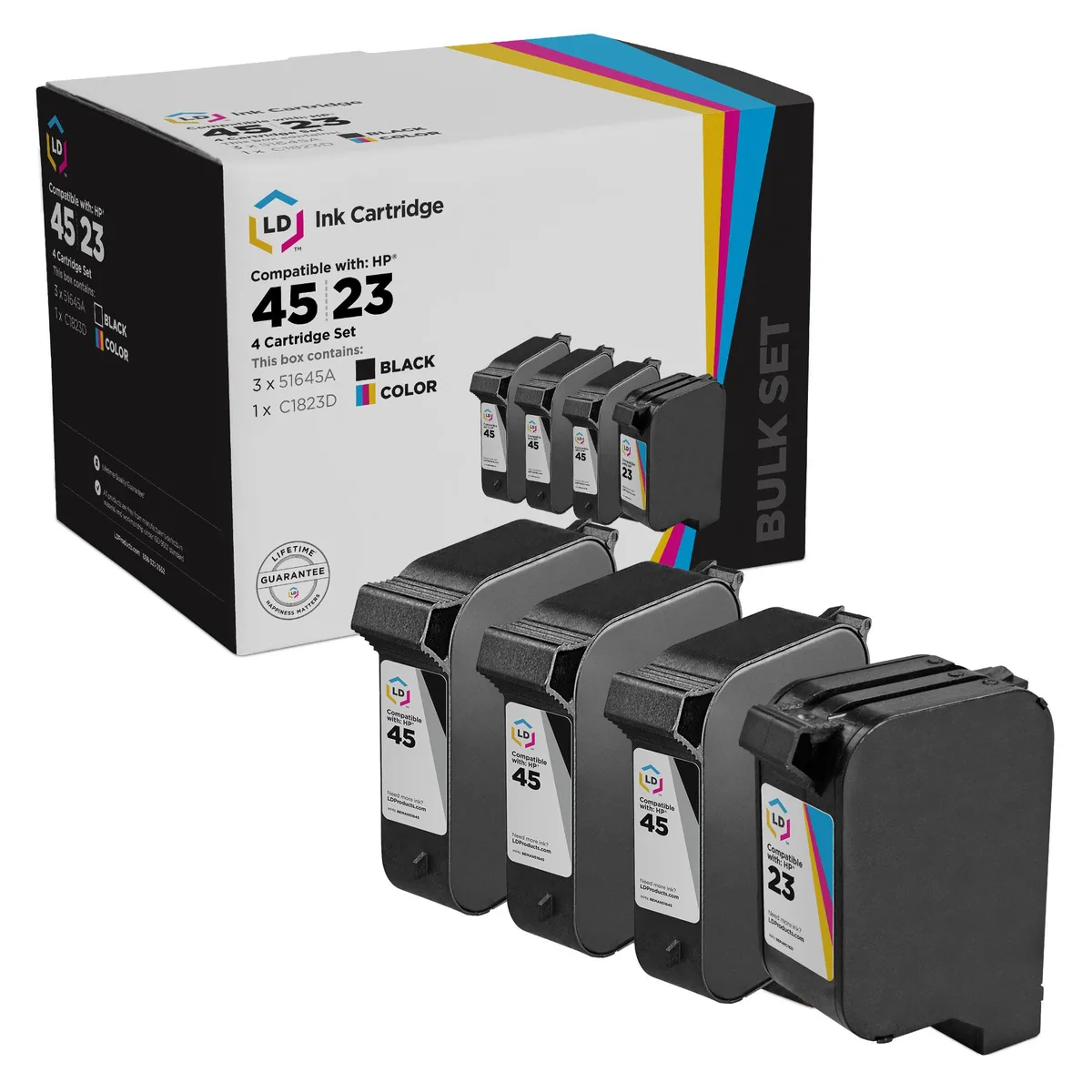 LD Products LD Products HP 45/23 Ink Cartridges 3 Black 1 Tri-Color 4-Pack — product photo