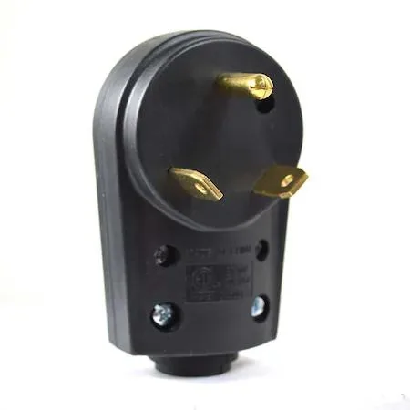 Black 30-amp TT-30P male plug adapter for 10 AWG cords