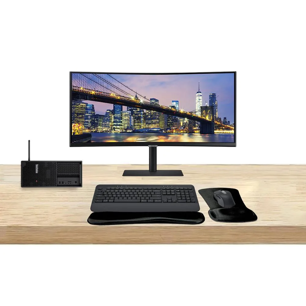 Lenovo Lenovo ThinkStation P3 SFF i7-14700 32GB 1TB SSD UHD 770 + ViewFinity S65UA 34 UWQHD MK650 — product photo