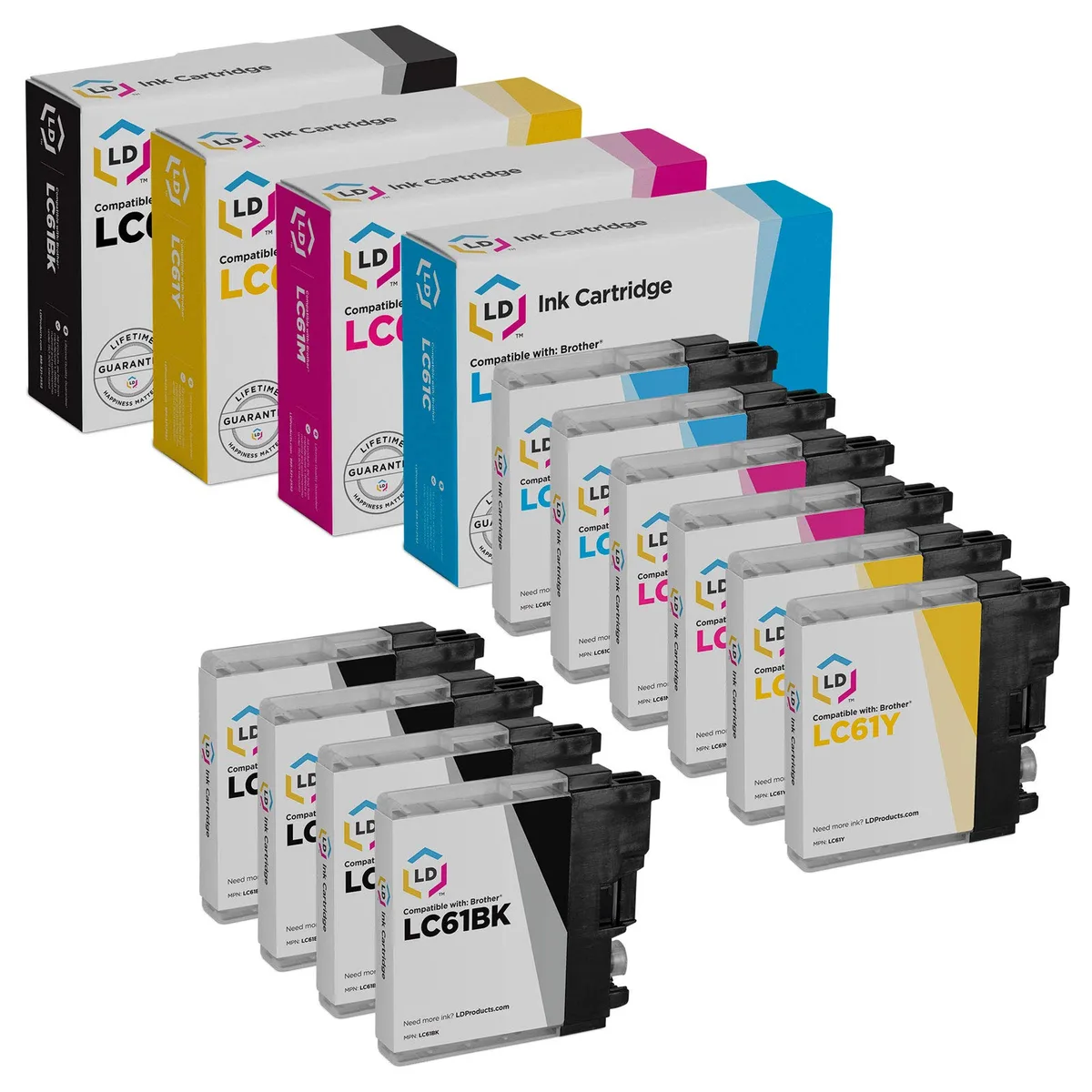 Brother LD Products Brother LC61XL 10-Pack (4BK, 2C, 2M, 2Y) 450pp ink cartridges (genuine brands) — product photo