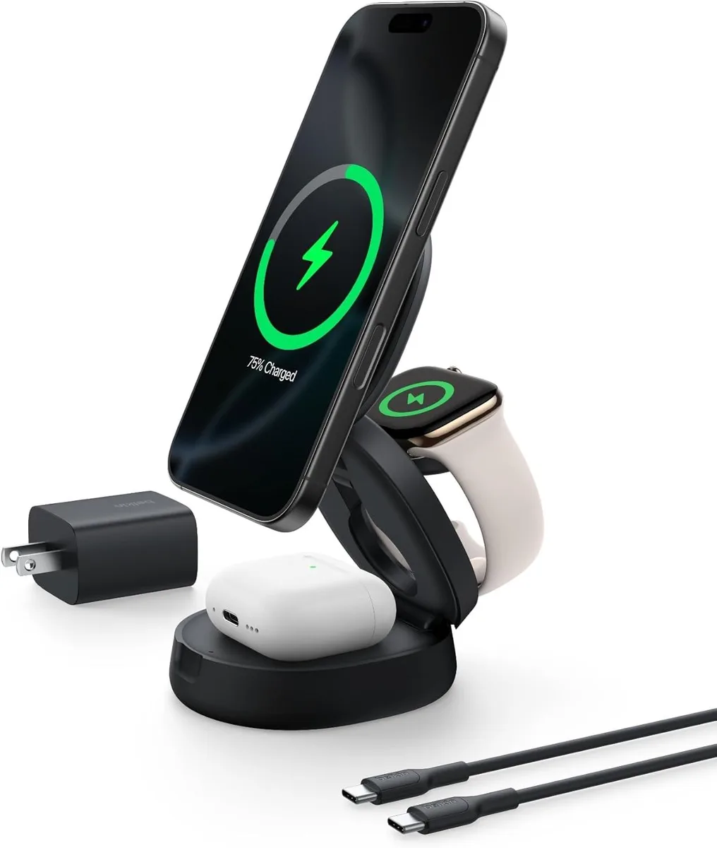 FLEANE FLEANE 3-in-1 Qi2 15W Wireless Charger with 36W Adapter - Black — product photo