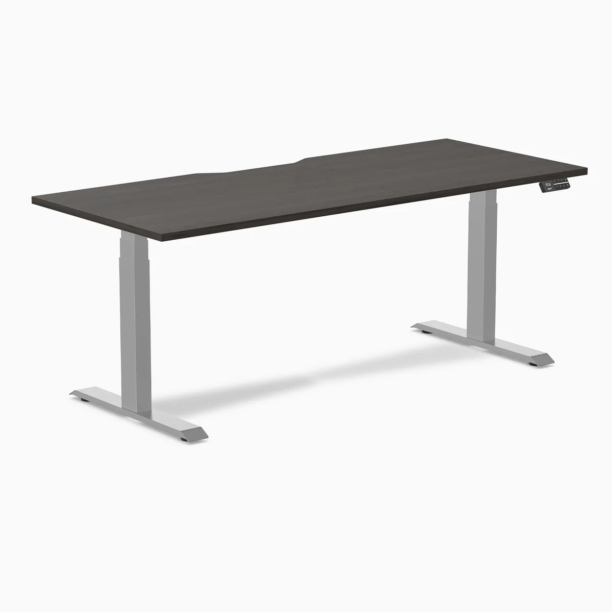 Desky Desky Dual Scalloped Laminate Sit Stand Desk Burnished Wood Grey 70.9 x 29.5 in — product photo