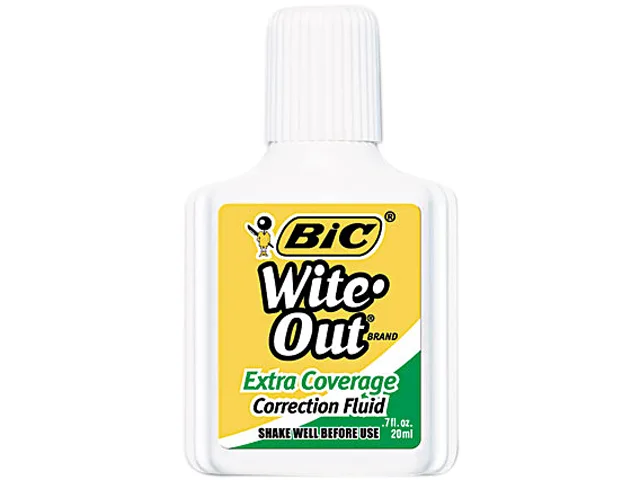 BIC BIC WOFEC12WE Wite-Out Extra Coverage Correction Fluid, 20 ml, White, 12/Pack — product photo