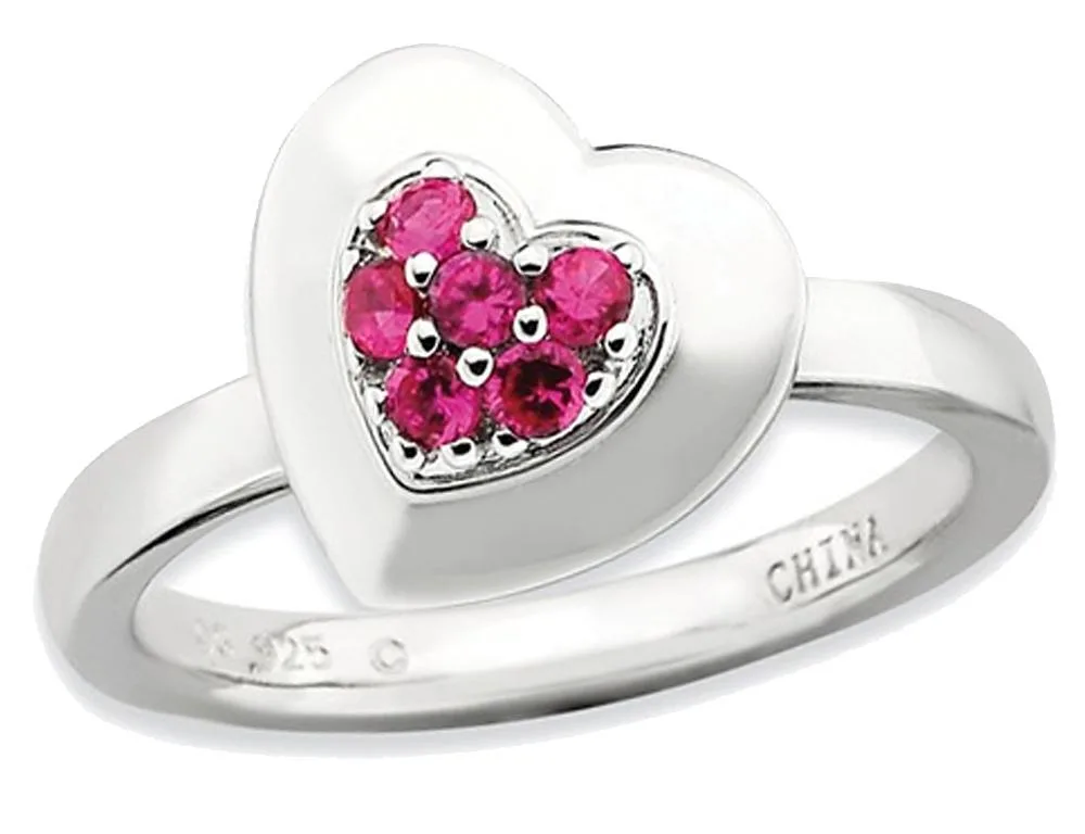 Gem &amp; Harmony Gem &amp; Harmony Synthetic Lab Created Ruby Heart Promise Ring Sterling Silver .25 Carat — product photo
