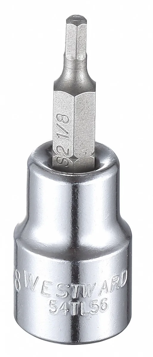 Westward 54TL56 1/8 inch SAE hex socket bit, alloy steel, polished chrome finish