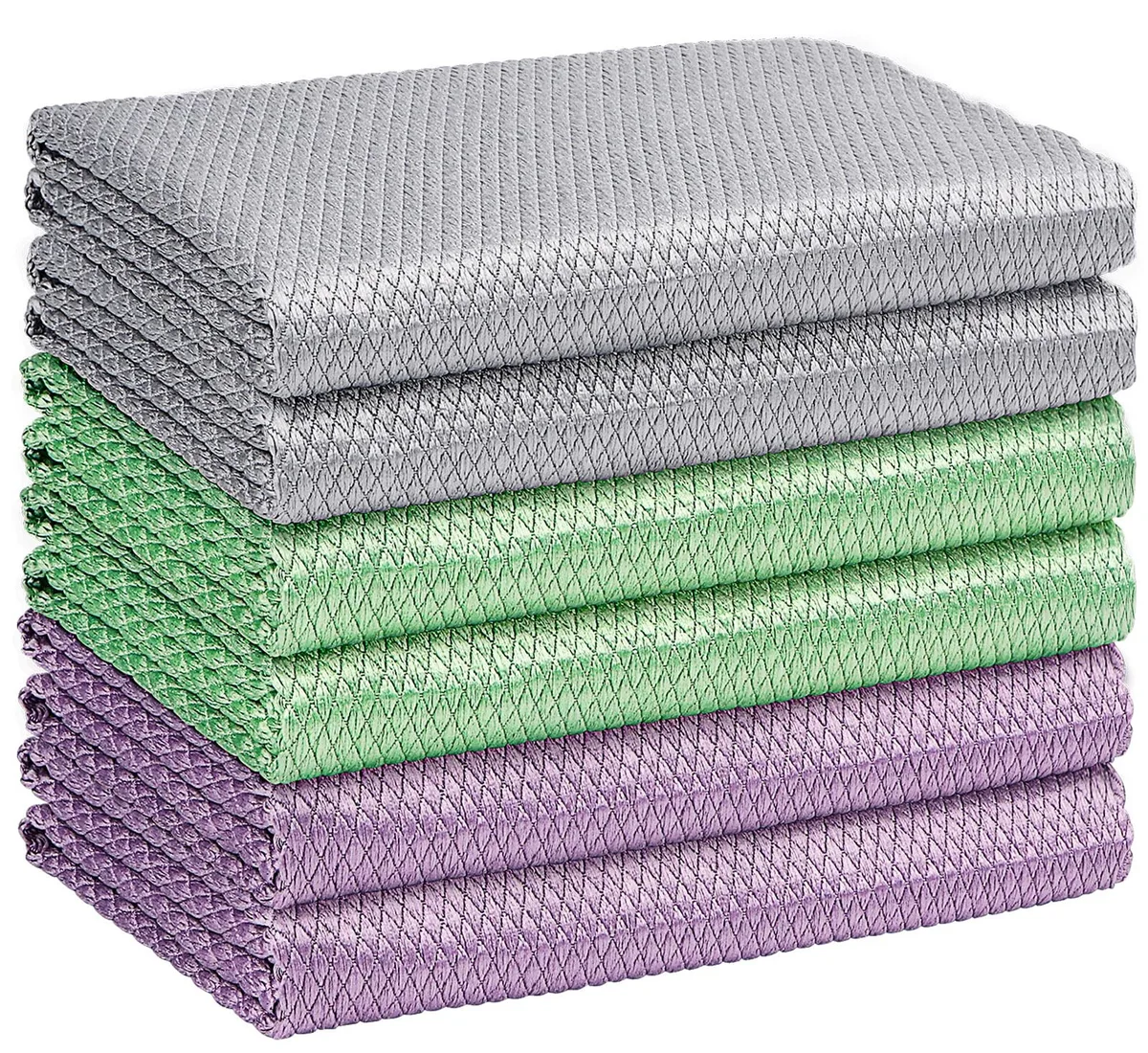Six lint-free microfiber cloths in a pack, each 16 by 14 inches