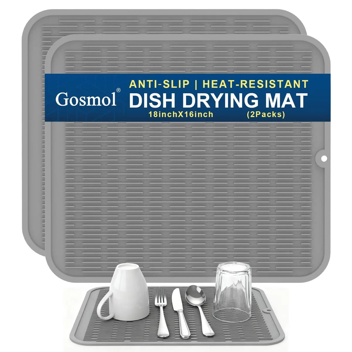 Silicone Trivet Drying Mat Gray 2 Pack 18 x 16 — product photo