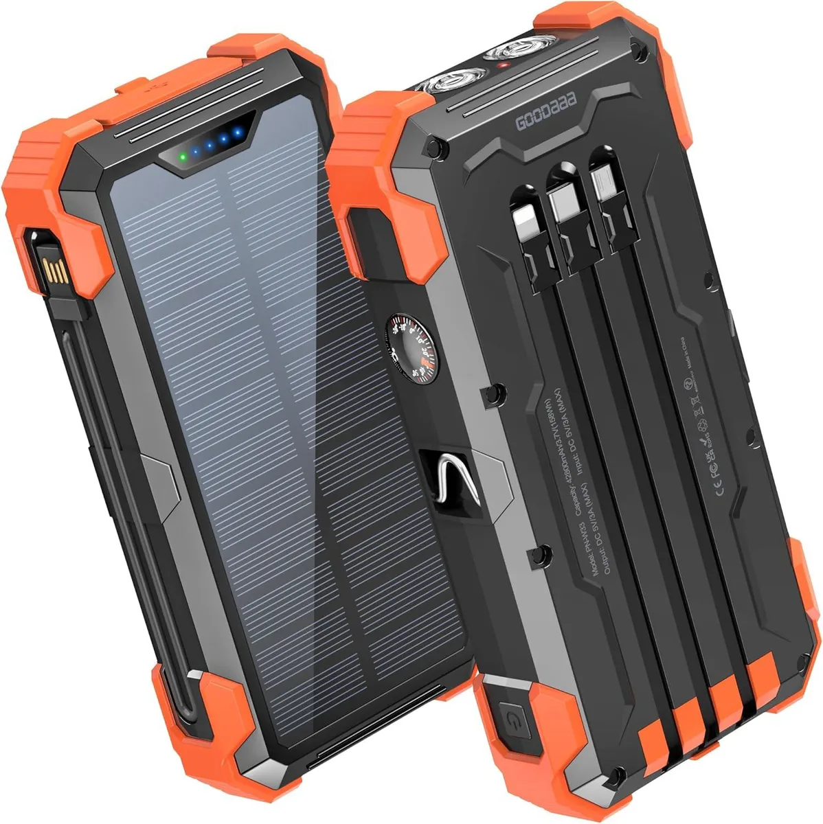 WOOJONG WOOJONG 42800mAh Power Bank 15W Built-in 4 Cables Thermometer Solar Flashlight Carabiner — product photo