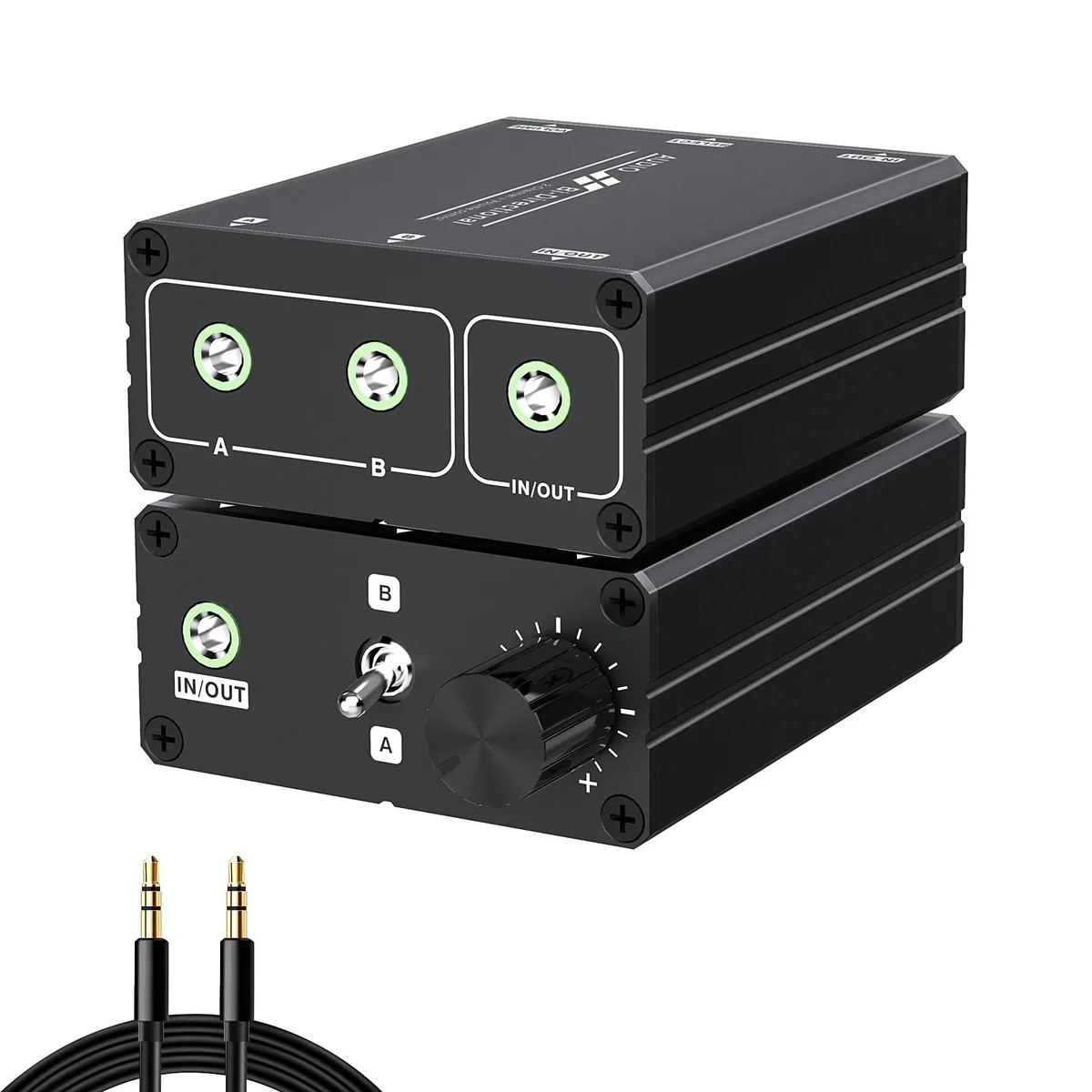3.5 mm Stereo Audio Switcher 2.1 in metal casing — product photo