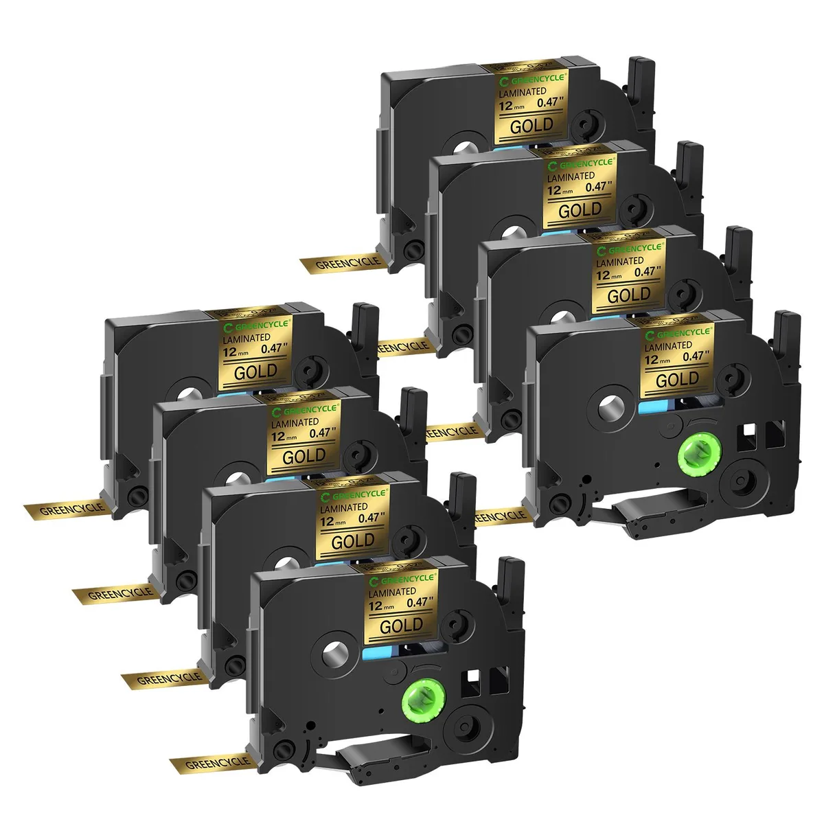 GREENCYCLE GREENCYCLE TZe-831 12mm Black on Gold Label Tape 8 Pack — product photo