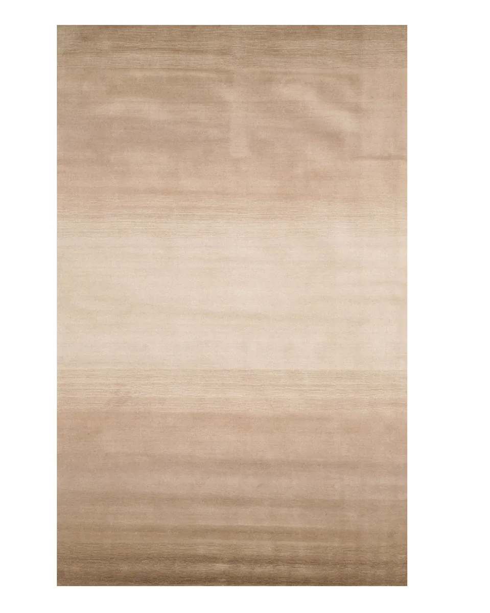 Handmade wool area rug, beige with horizontal stripes, low pile, rectangular