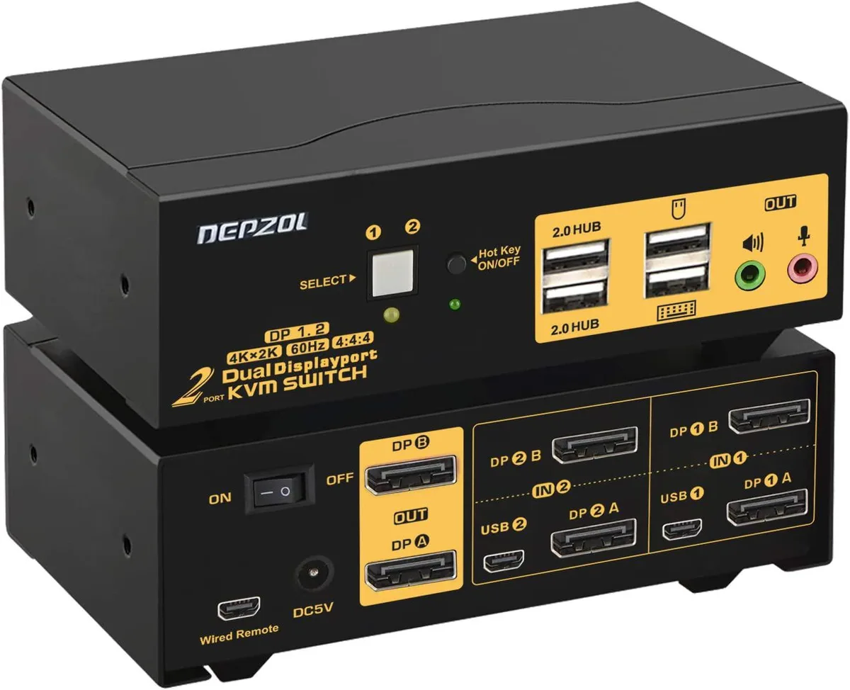 FOCUSTEC FOCUSTEC 622DP DisplayPort KVM Switch Dual Monitor 2 Port 4K 60Hz — product photo
