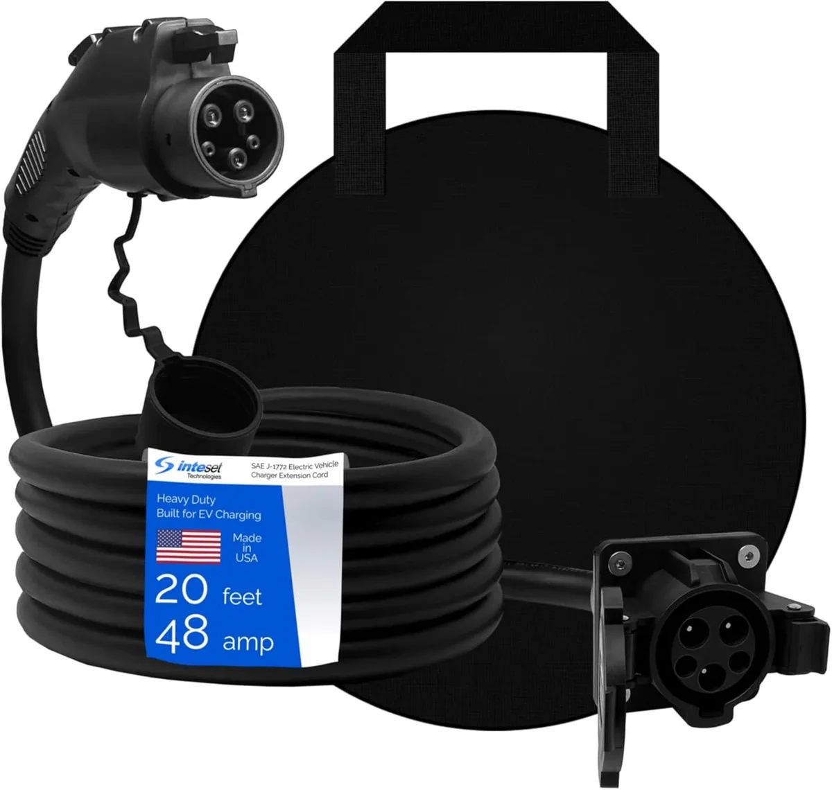 Orange 30ft J1772 EV extension cord with carrying bag