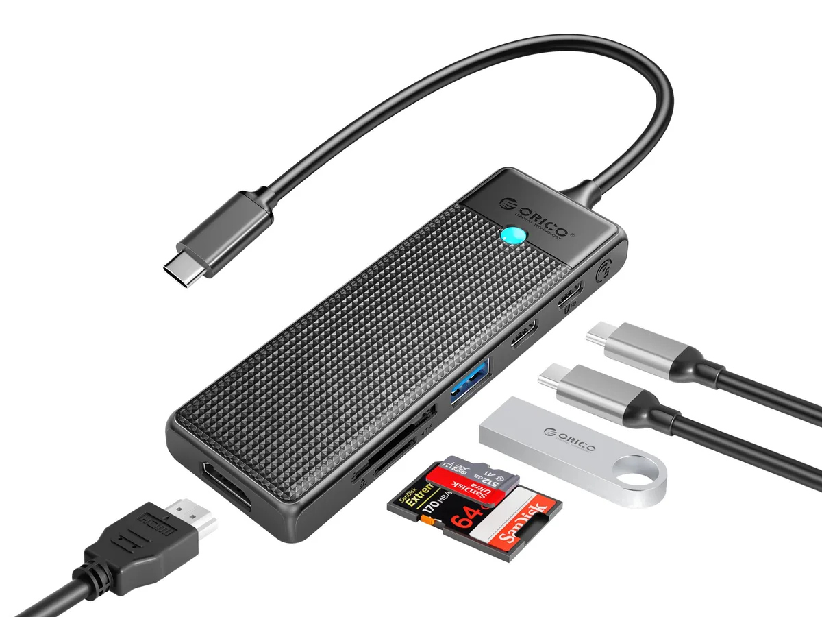 Orico Orico ORICO-PWD-5P-BK Docking Station 4K@30Hz PD 100W USB-C 3.0 USB-A 3.0 HDMI SD TF — product photo