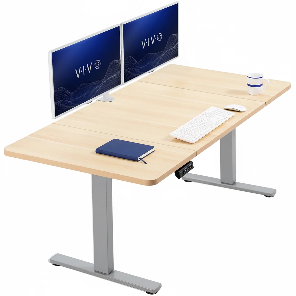 VIVO VIVO Electric 60 x 30 Stand-Up Desk, Light Wood Top, Gray Frame — product photo
