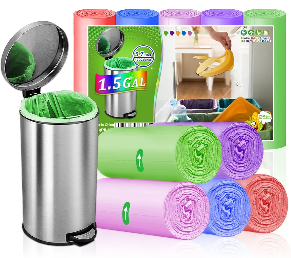  XYQIYY 1.5 Gallon Compostable Trash Bags 120 Count — product photo