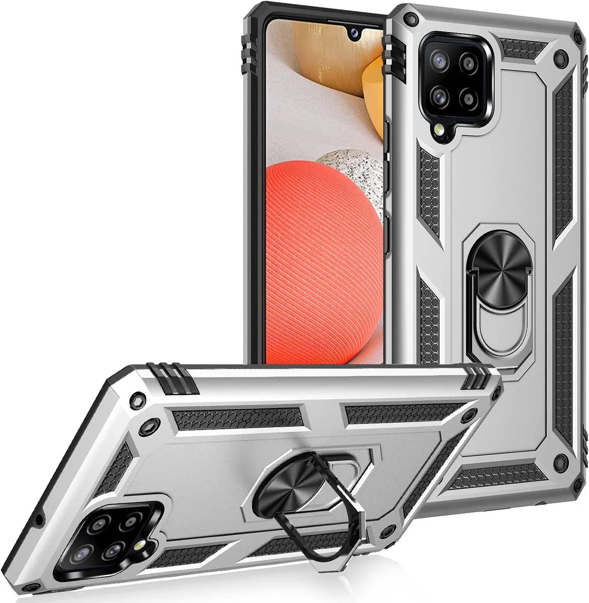 TAURKENAM TAURKENAM Galaxy A42 5G Case with Screen Protector 360 Metal Rotating Ring Kickstand Silver — product photo
