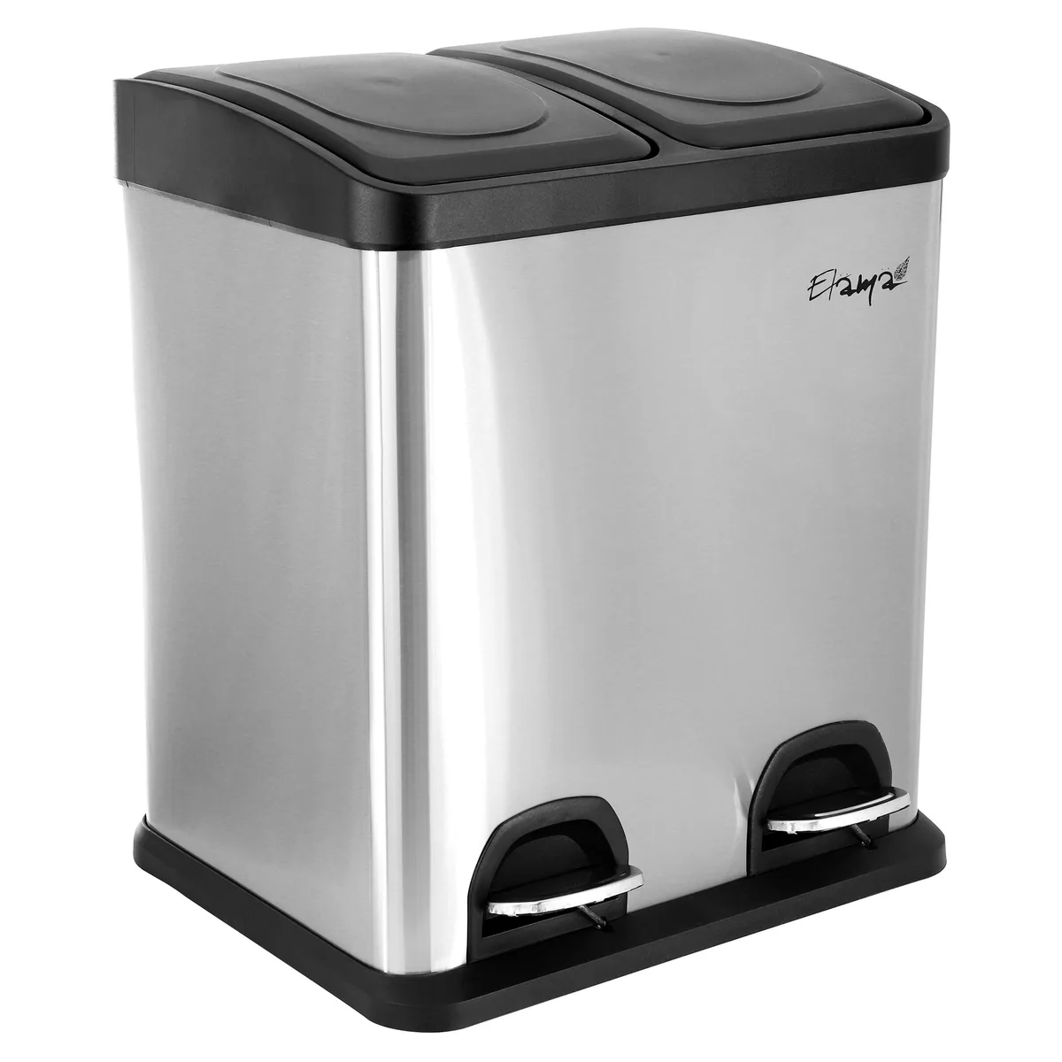 Rectangular two-compartment step bin matte silver finish with pedal and carry handle