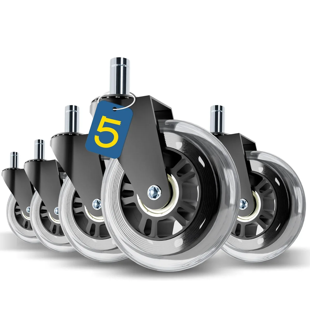 Metra 11mm-Not 11x22mm Stem 3 Inch PU Wheel Set of 5 Transparent — product photo