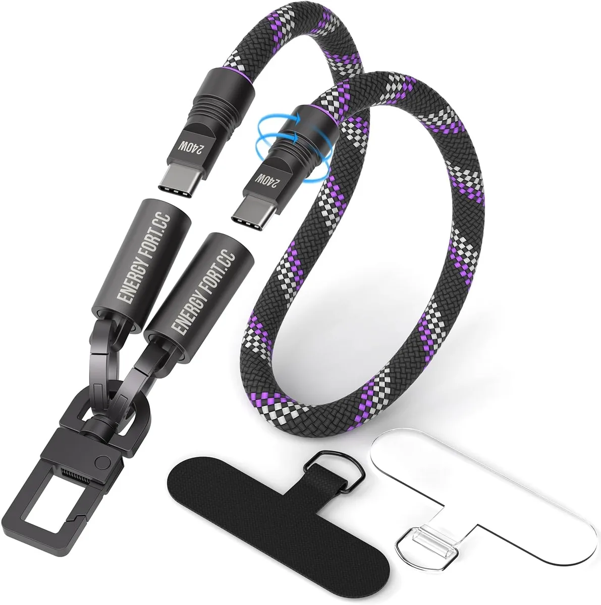 MCHOSE MCHOSE Lanyard Wrist Strap USB-C Charging Reflective Nylon Braid Anti-Theft Rotatable Buckle .9FT — product photo