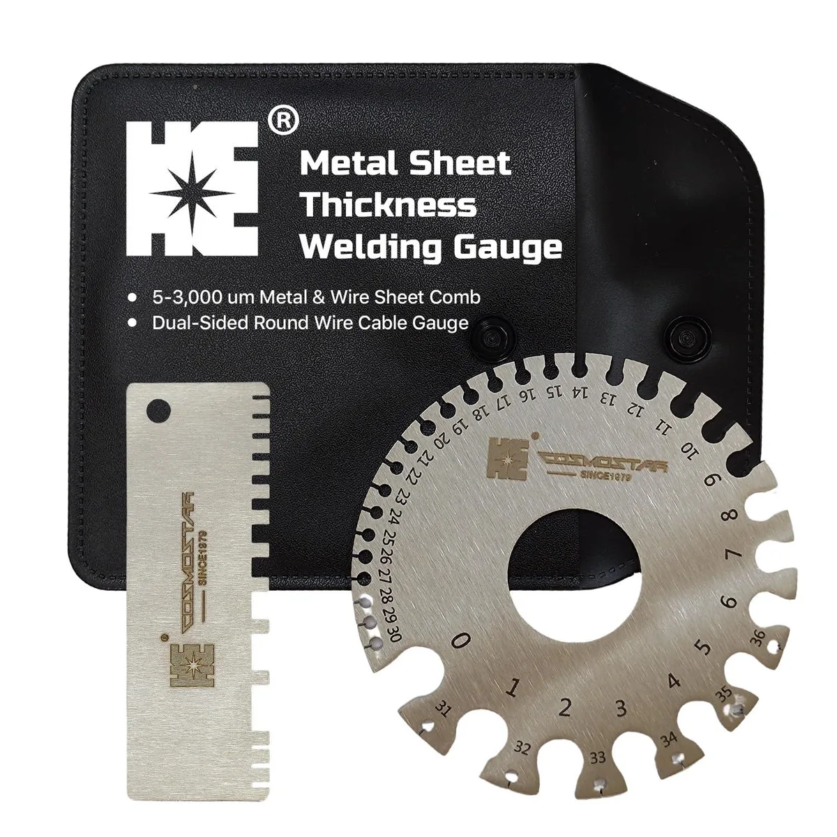 Stainless Steel Welding Gauge Set 2 Pcs 25-3000 um Wet Film Comb Dual-Sided Round Wire Cable Gauge — product photo